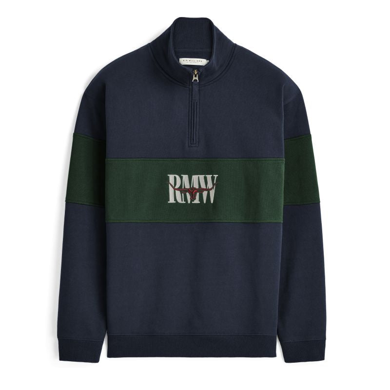 RM Williams Heritage Panel 1/4 Zip Sweatshirt-Worker Blue