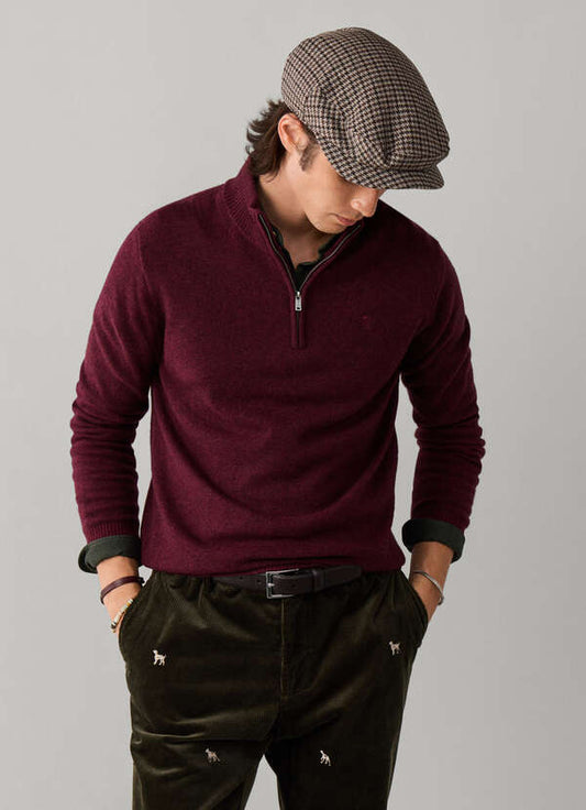Hackett London Lambswool Quarter Zip Jumper-Oxblood Red
