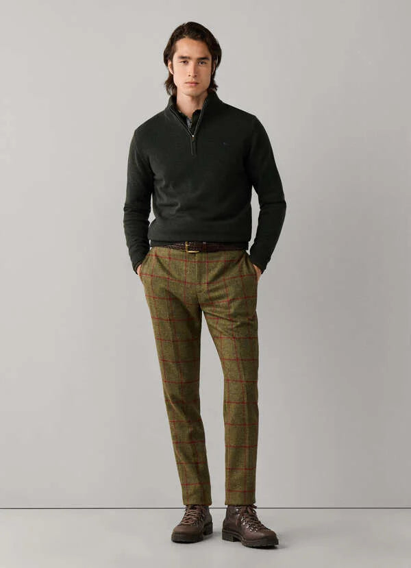 Hackett London Lambswool Quarter Zip Jumper-Hunter Green