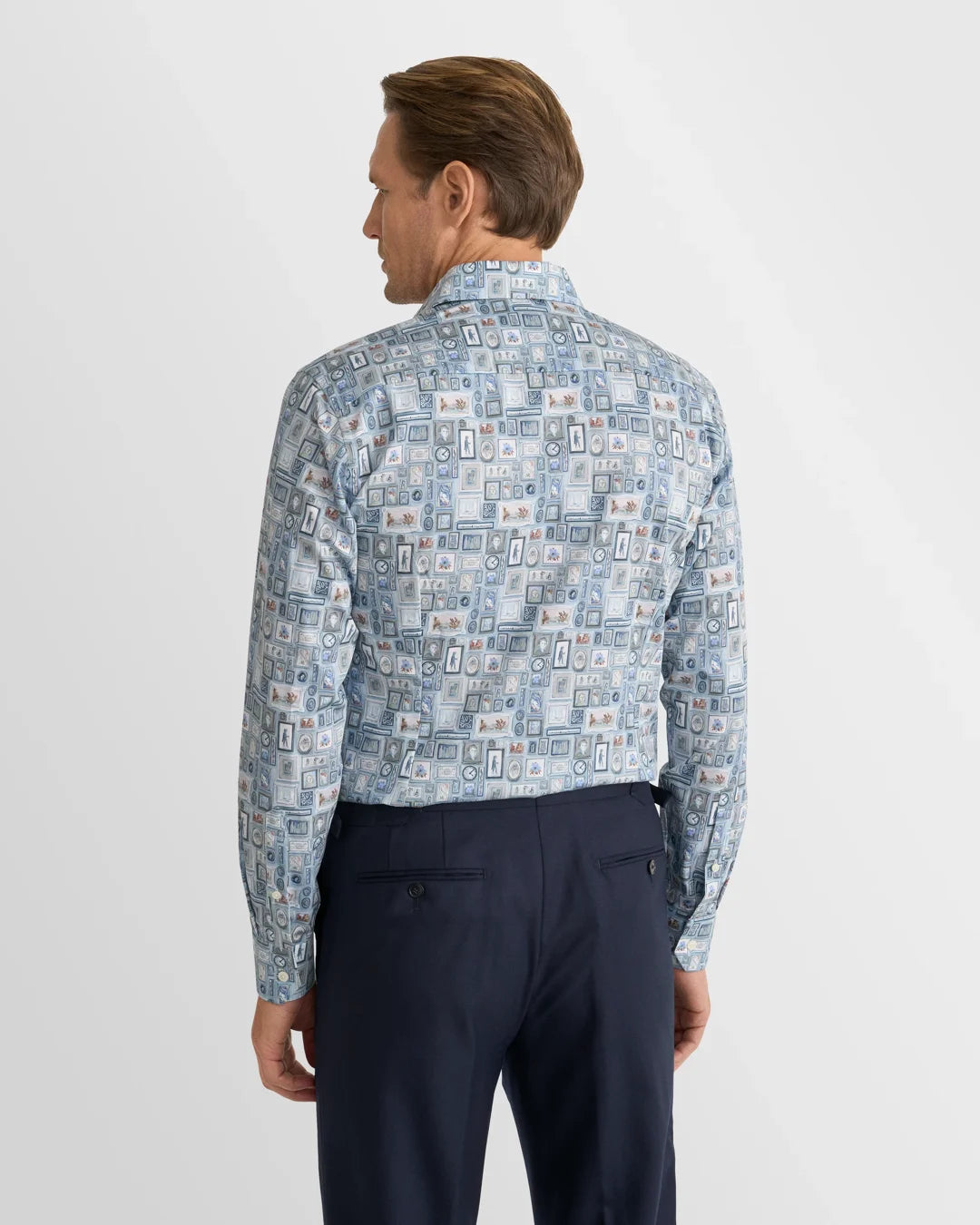 Eton Motif Signature Twill Print Contemporary Fit Shirt-Blue