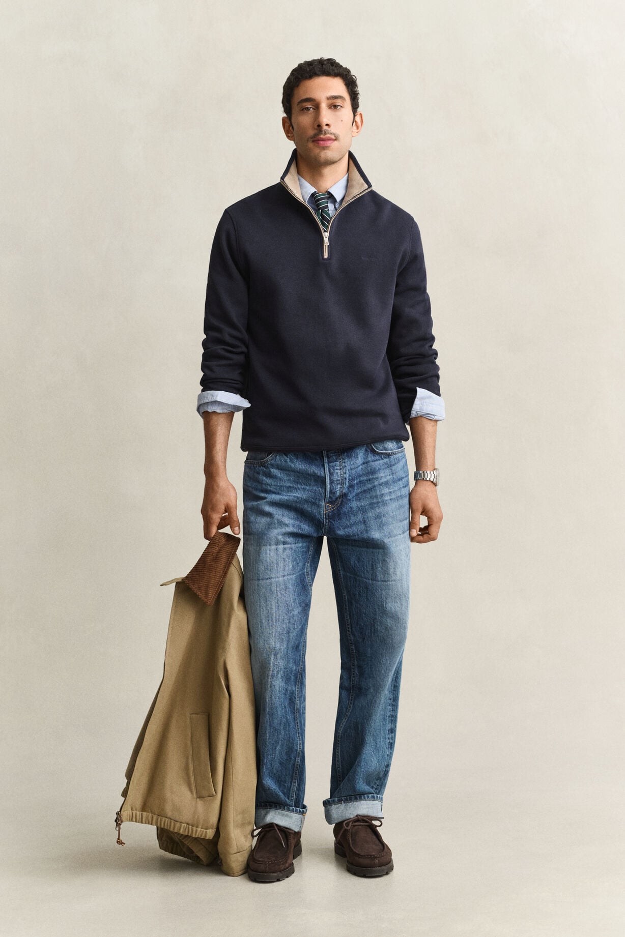 GANT Sacker Rib Half-Zip Sweatshirt-Evening Blue