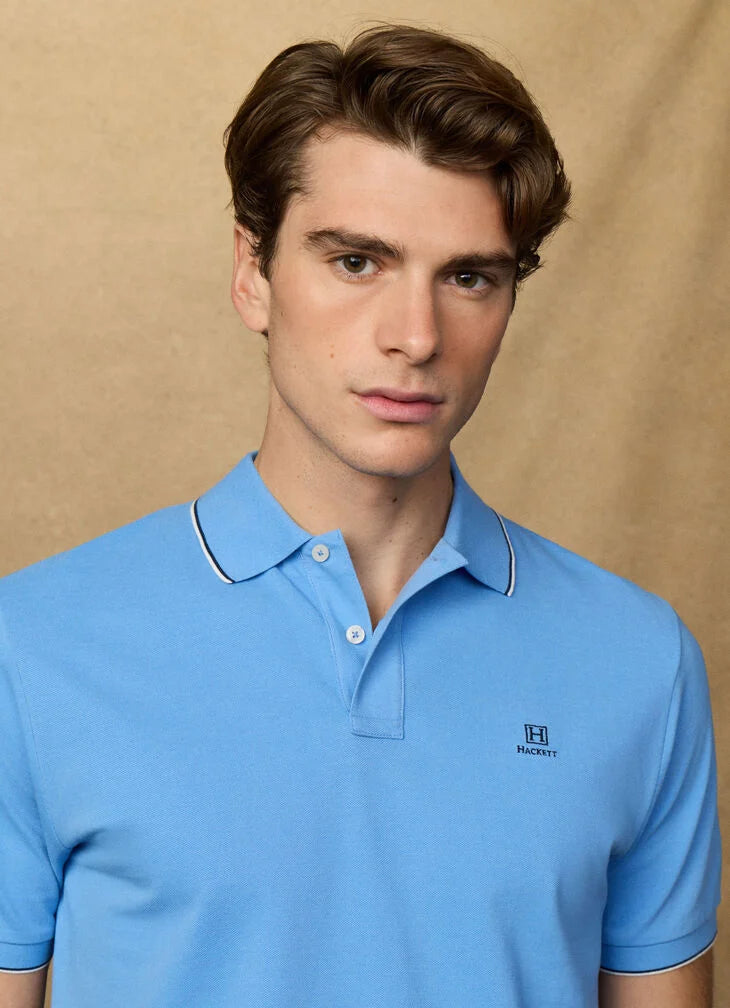 Hackett Heritage Classic Fit Tipped Polo - Bright Blue