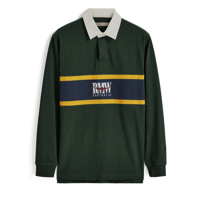 RM Williams Classic R.M.W Panel Rugby Shirt-Pine