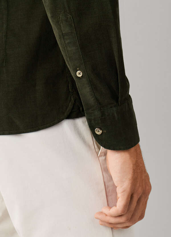 Hackett London Tailored Fit Smart Babycord Shirt-Hunter Green