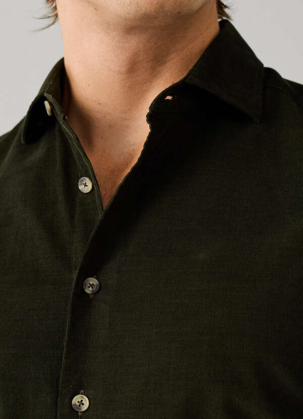 Hackett London Tailored Fit Smart Babycord Shirt-Hunter Green