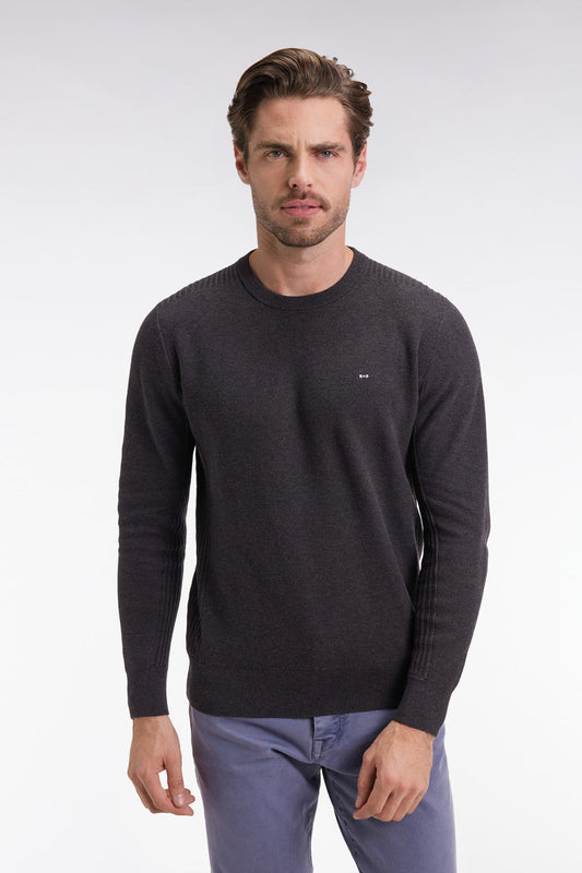 Eden Park Dark Grey Crew Neck Honeycomb Cotton Sweater