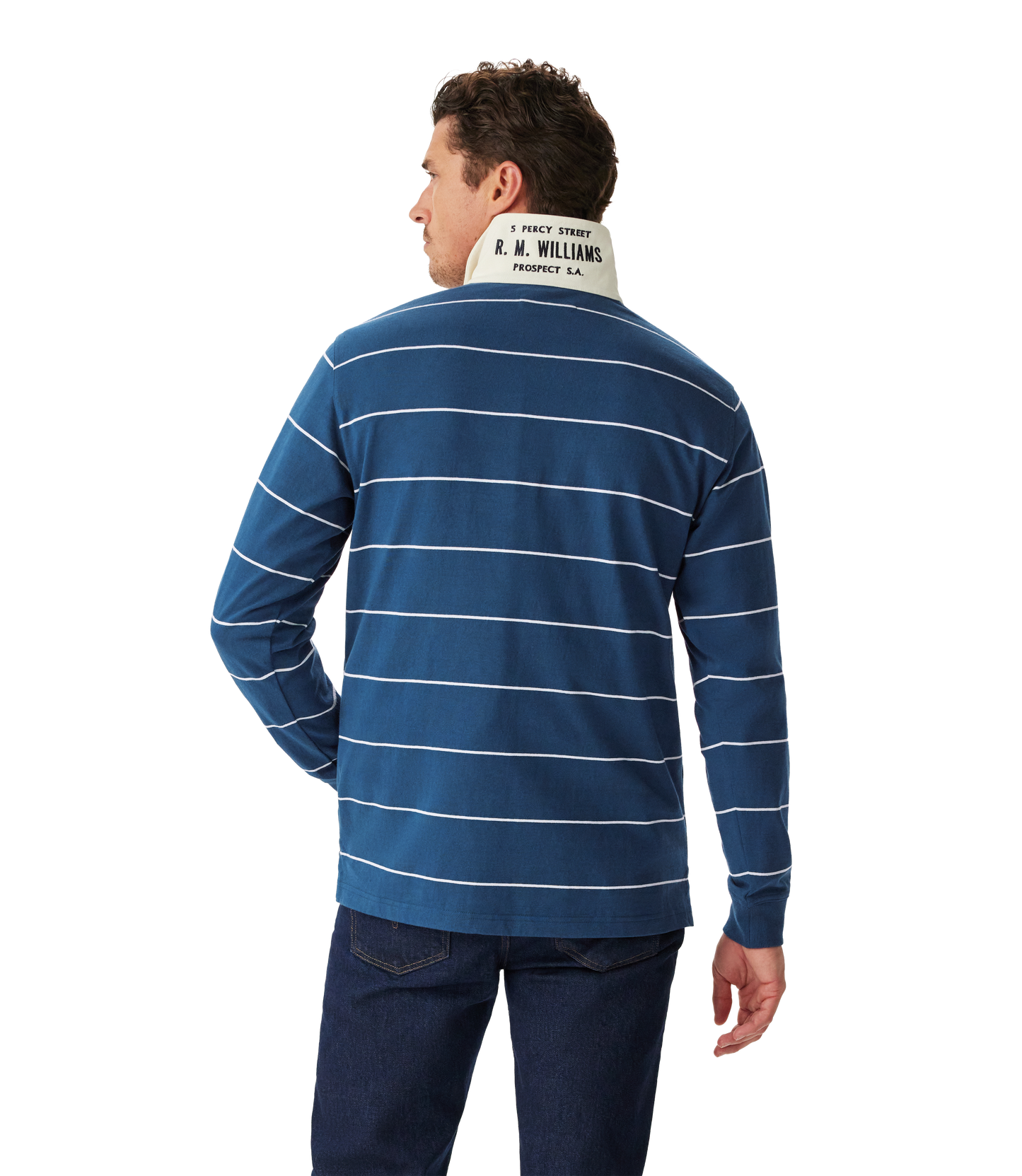 RM Williams Albany Stripe Rugby Shirt-Vintage Blue