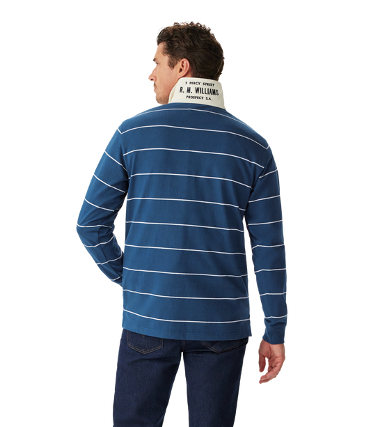 RM Williams Albany Stripe Rugby Shirt-Vintage Blue