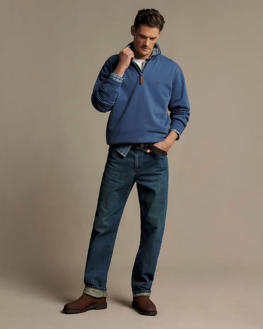 RM Williams Mulyungarie 1/4 Zip Sweatshirt-Mid Blue