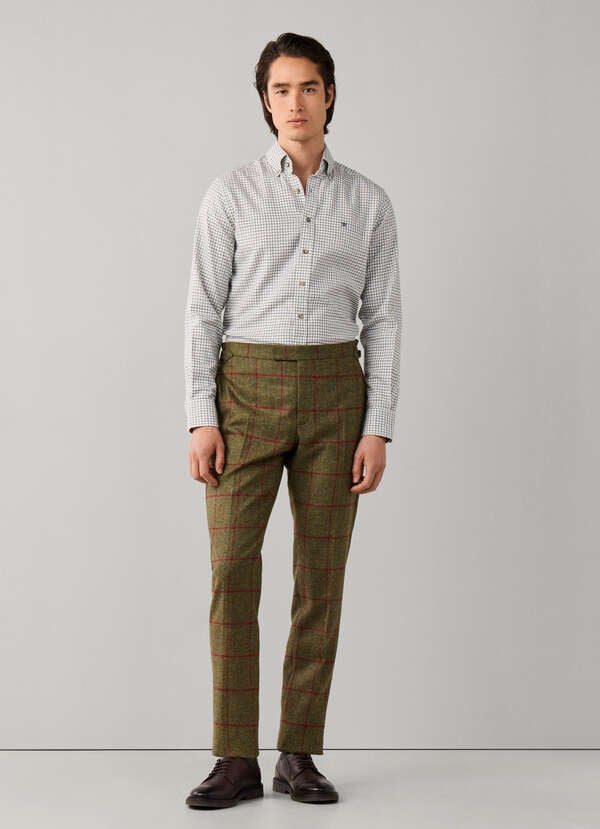 Hackett London Tailored Fit Checked Flannel Shirt-Hunter Green