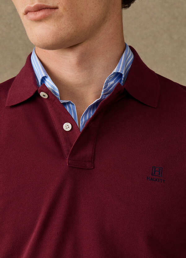 Hackett Heritage Classic Fit Long Sleeved Branded Polo Shirt-Oxblood Red