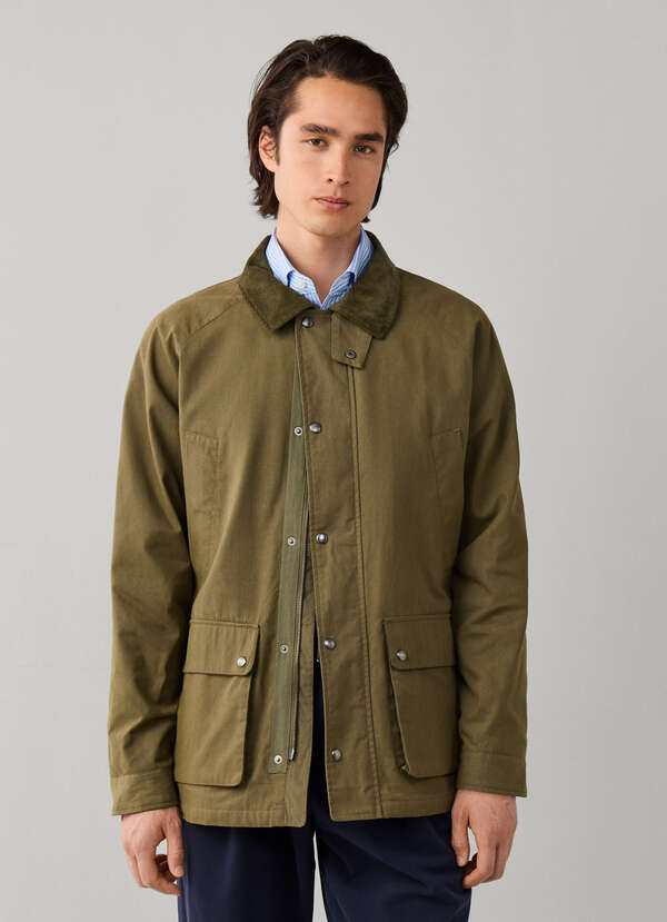 Hackett London Cotton Blend Field Jacket-Olive Green