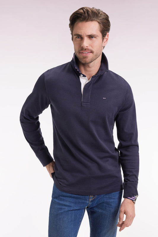 Eden Park Navy Rugby Shirt With Striped Under Collar