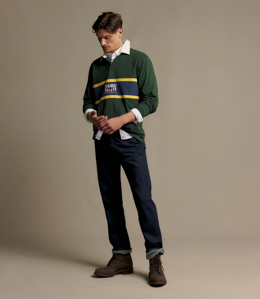 RM Williams Classic R.M.W Panel Rugby Shirt-Pine