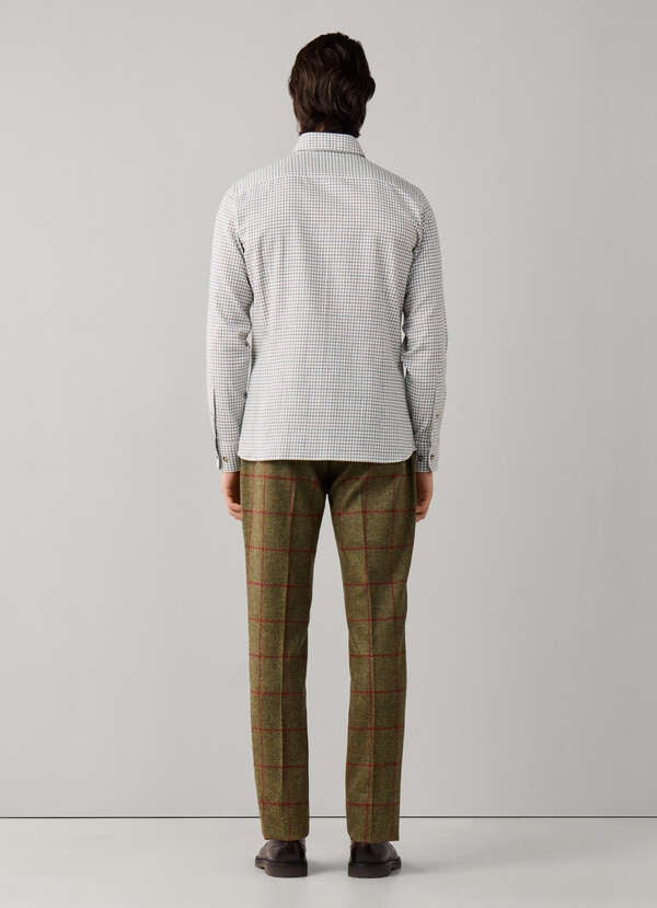 Hackett London Tailored Fit Checked Flannel Shirt-Hunter Green