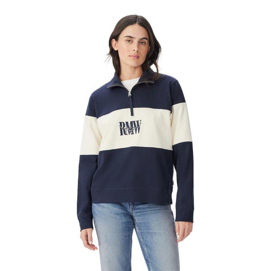 RM Williams Trickett Panel Womens 1/4 Zip Sweatshirt-Navy/ Ivory