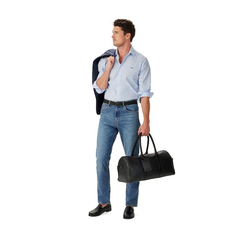 RM Williams Sommers Poplin Stripe Shirt- White/Blue