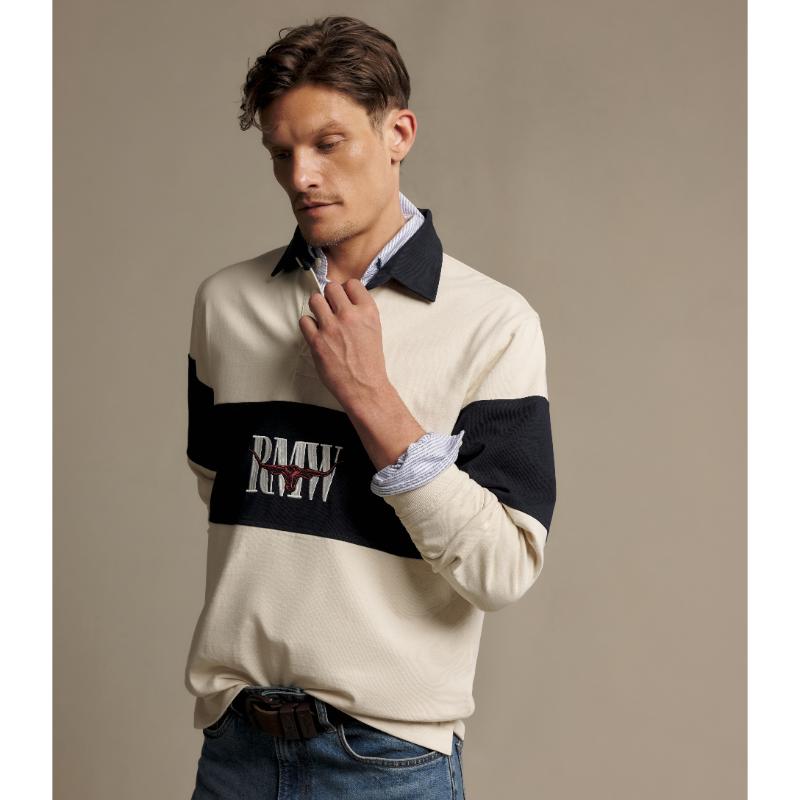 RM Williams Heritage Panel Rugby Shirt-Ecru