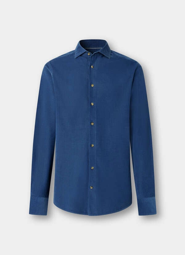 Hackett London Tailored Fit Smart Babycord Shirt-Airforce Blue