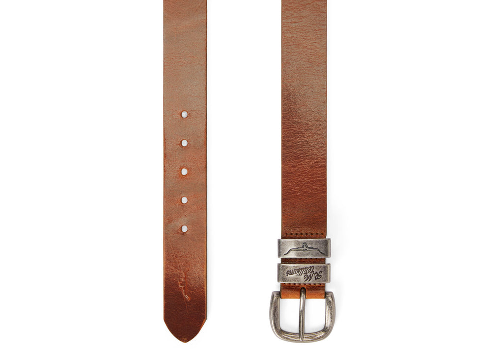 RM Williams Mid Brown Drover Belt with Antique Silver Buckle