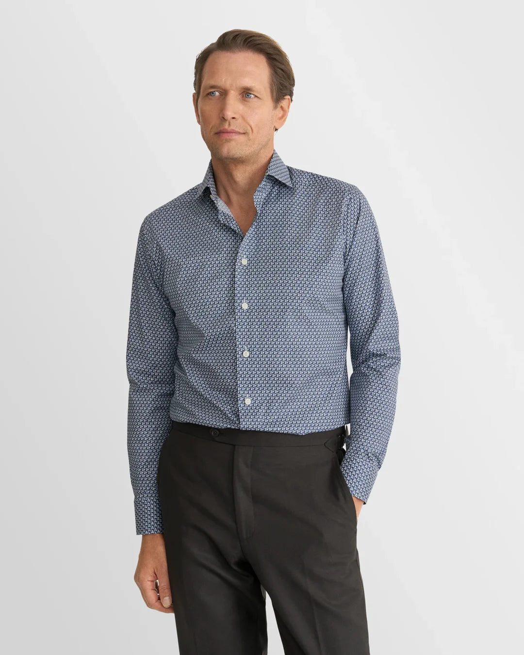Eton Geometric Signature Twill Contemporary Fit Shirt-Blue