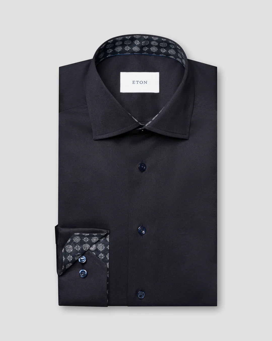 Eton Geometric Effect Signature Twill Contemporary Fit Shirt-Navy