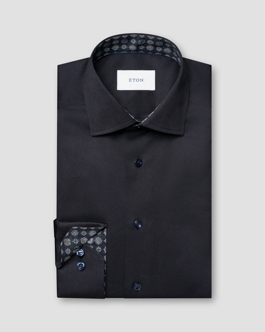 Eton Geometric Effect Signature Twill Contemporary Fit Shirt-Navy