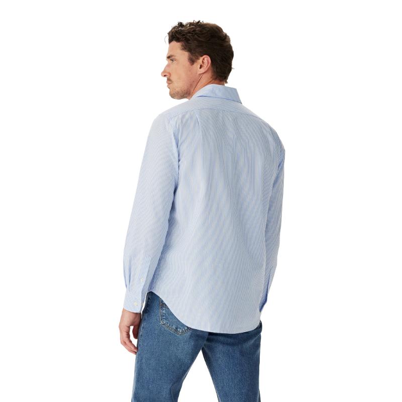 RM Williams Sommers Poplin Stripe Shirt- White/Blue