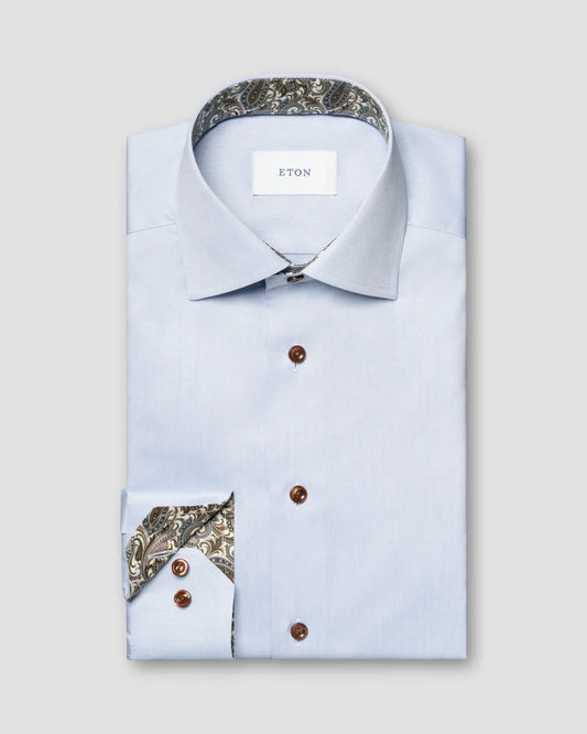 Eton Paisley Effect Signature Twill Contemporary Fit Shirt-Blue