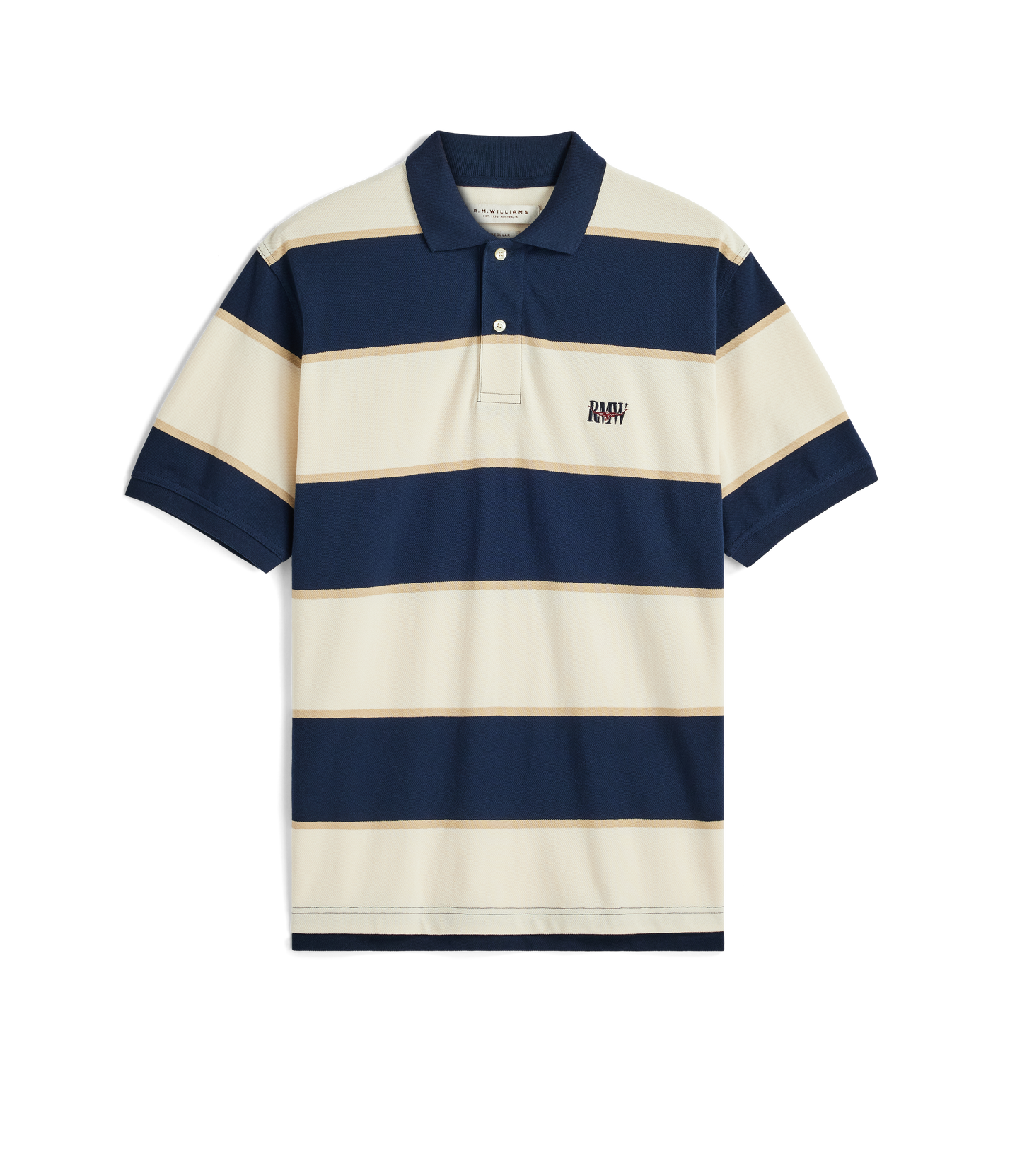 RM Williams Balmain Stripe Polo-Ecru/Navy