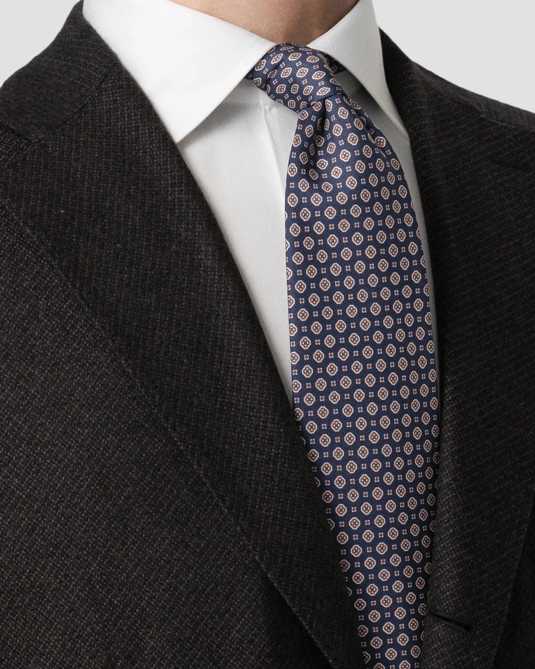 Eton Medallion Printed Silk Tie-Blue