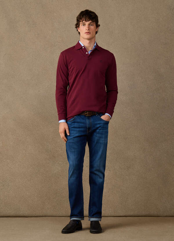 Hackett Heritage Classic Fit Long Sleeved Branded Polo Shirt-Oxblood Red