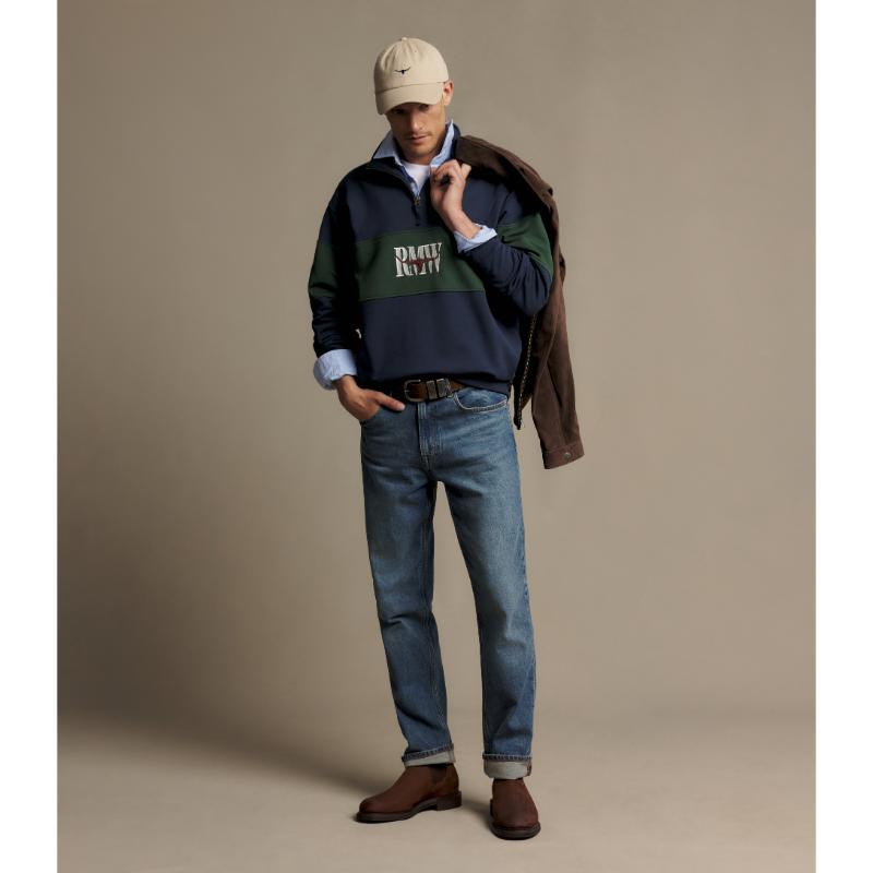 RM Williams Heritage Panel 1/4 Zip Sweatshirt-Worker Blue