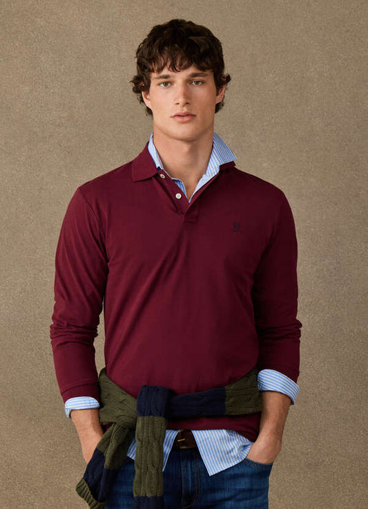 Hackett Heritage Classic Fit Long Sleeved Branded Polo Shirt-Oxblood Red