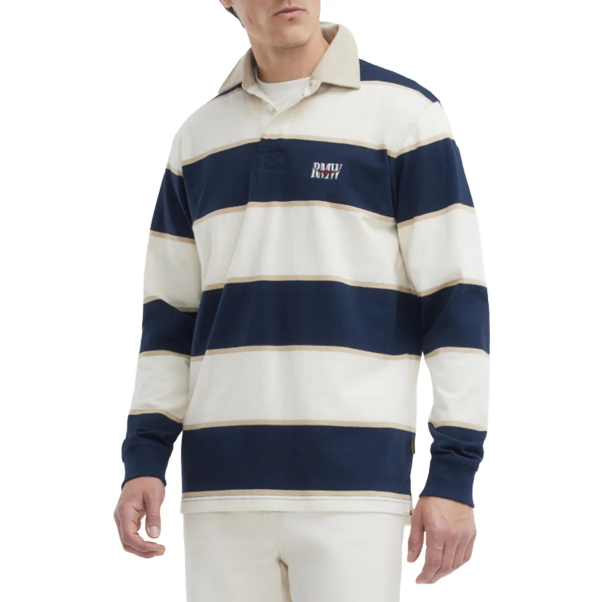 RM Williams Balmain Stripe Rugby Shirt-Ecru/Navy