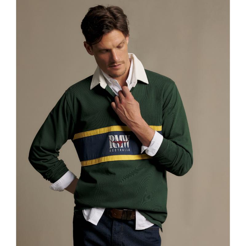 RM Williams Classic R.M.W Panel Rugby Shirt-Pine