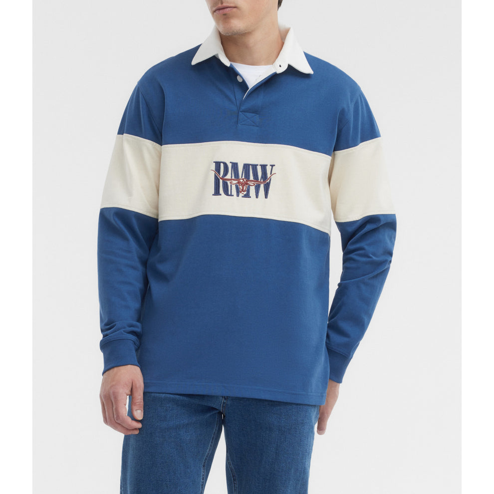 RM Williams Heritage Panel Rugby Shirt-Mid Blue