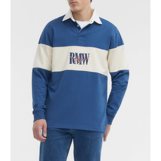 RM Williams Heritage Panel Rugby Shirt-Mid Blue