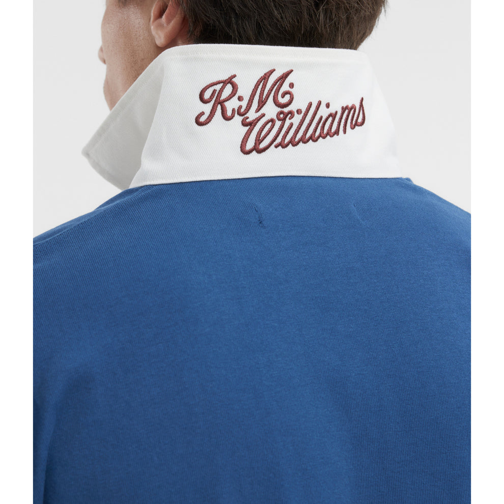RM Williams Heritage Panel Rugby Shirt-Mid Blue