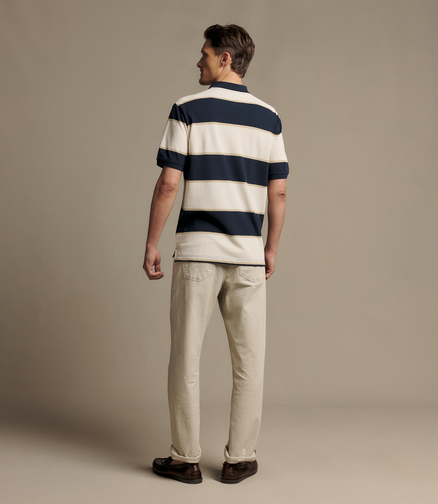 RM Williams Balmain Stripe Polo-Ecru/Navy