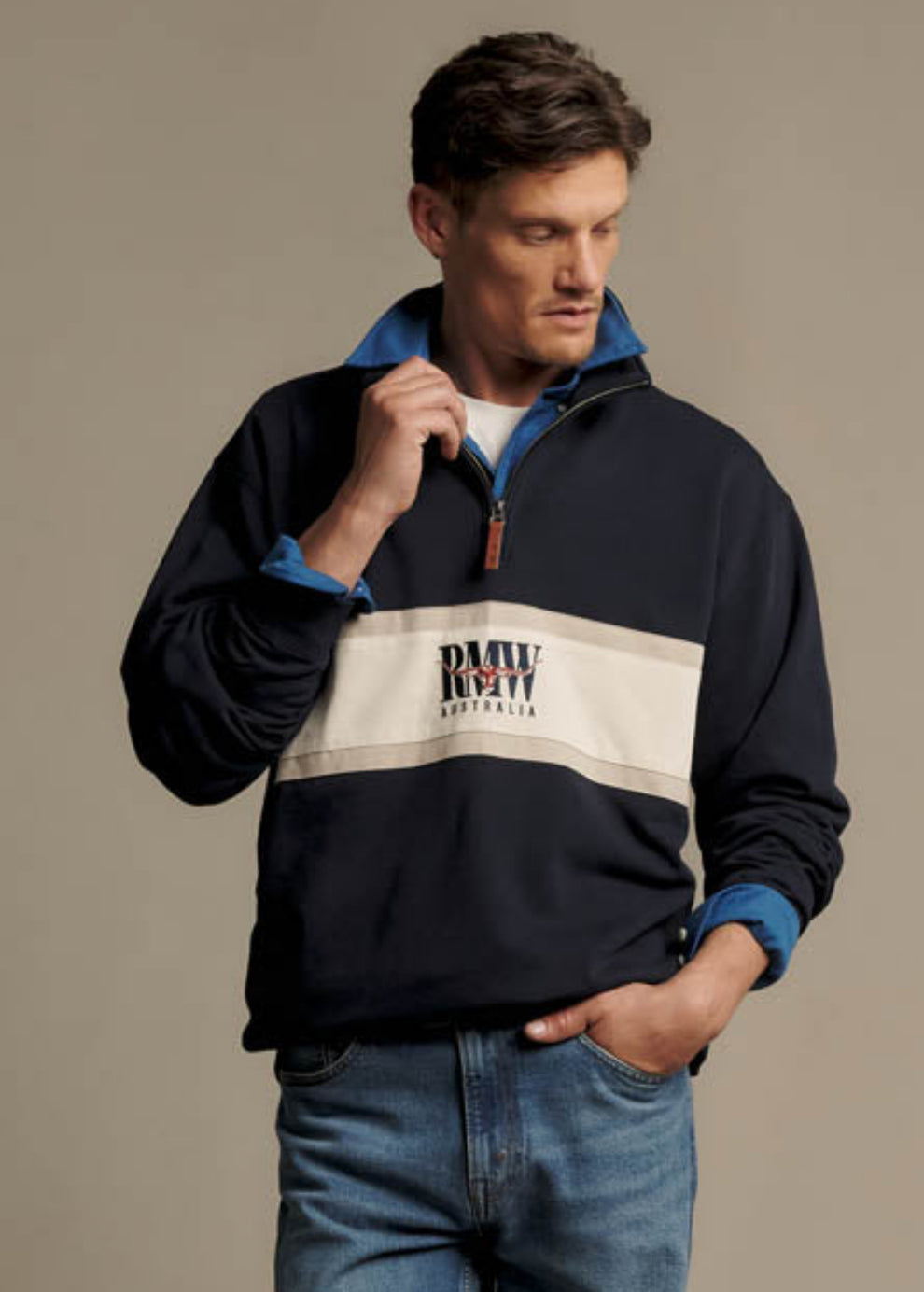 RM Williams Classic RMW 1/4 Zip Sweatshirt-Navy