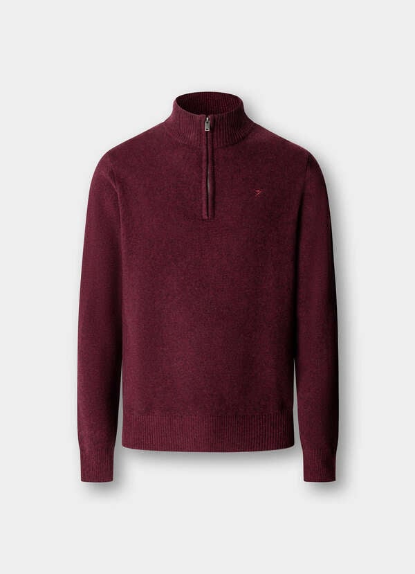 Hackett London Lambswool Quarter Zip Jumper-Oxblood Red