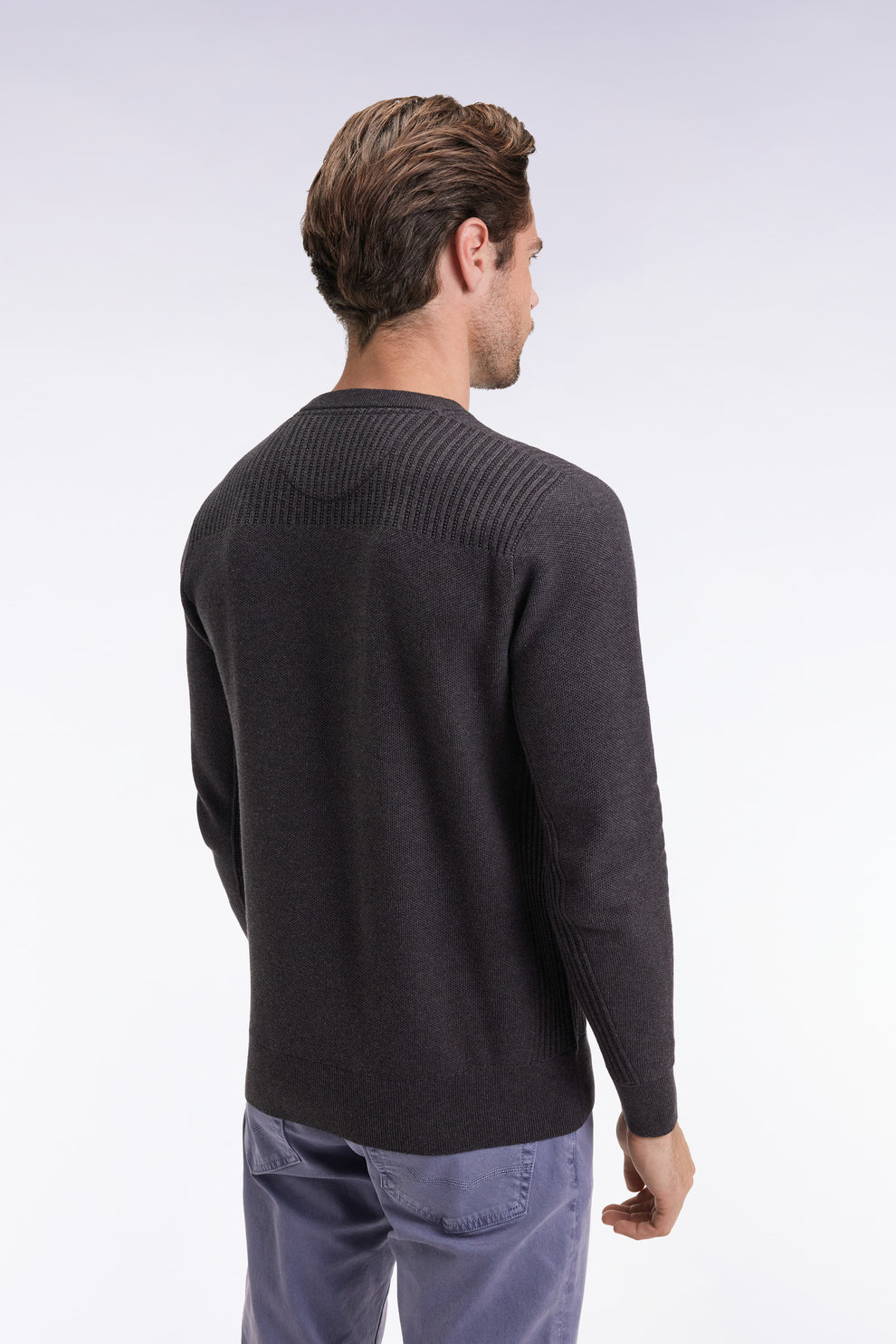 Eden Park Dark Grey Crew Neck Honeycomb Cotton Sweater