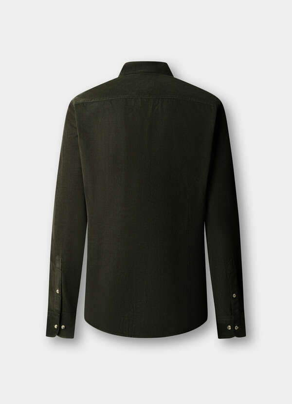 Hackett London Tailored Fit Smart Babycord Shirt-Hunter Green