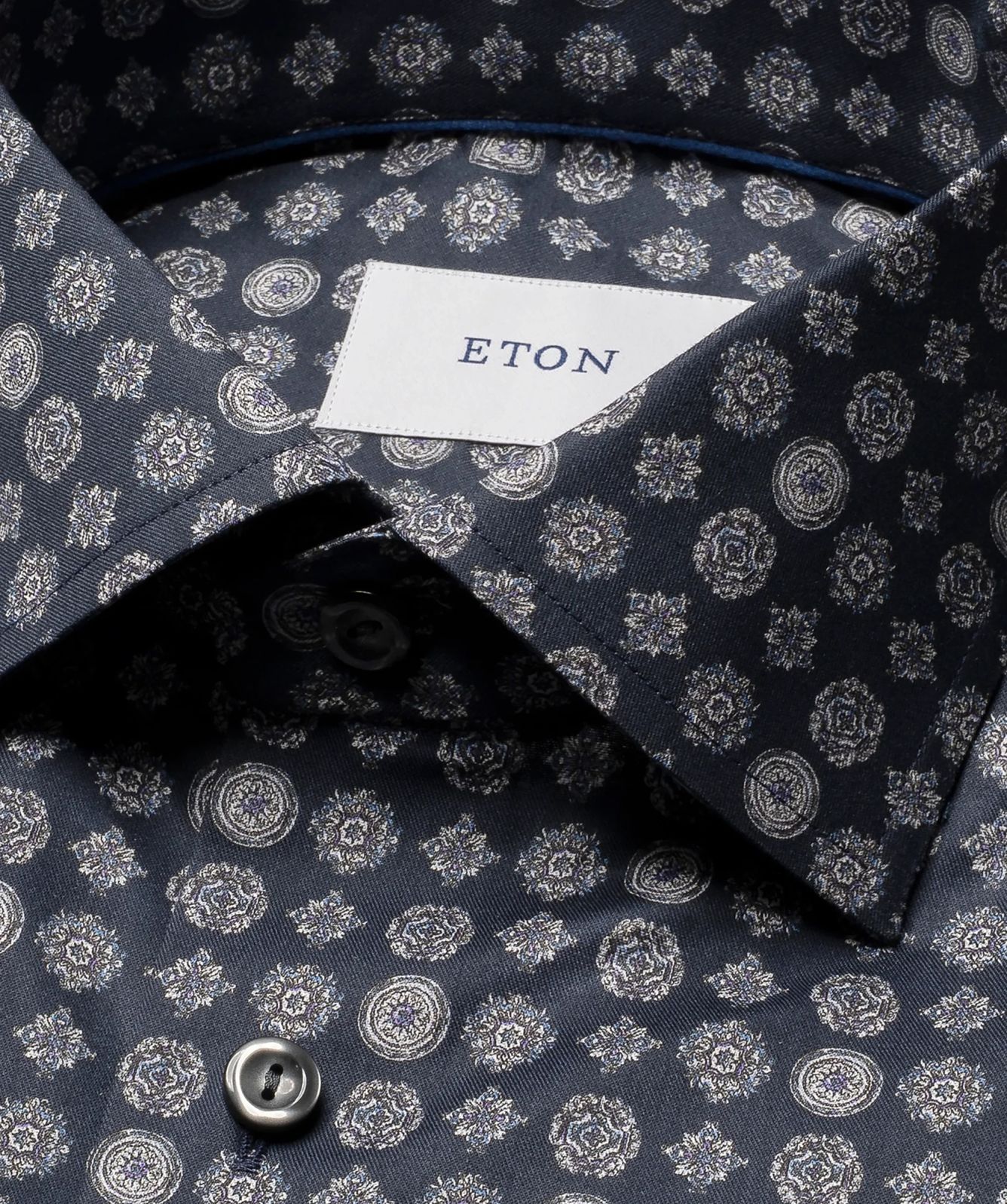 Eton Geometric Twill Contemporary Fit Shirt-Navy