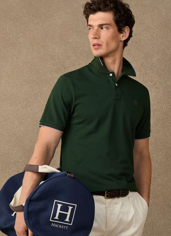 Hackett Heritage Classic Fit Tipped Polo Shirt-Rugby Green