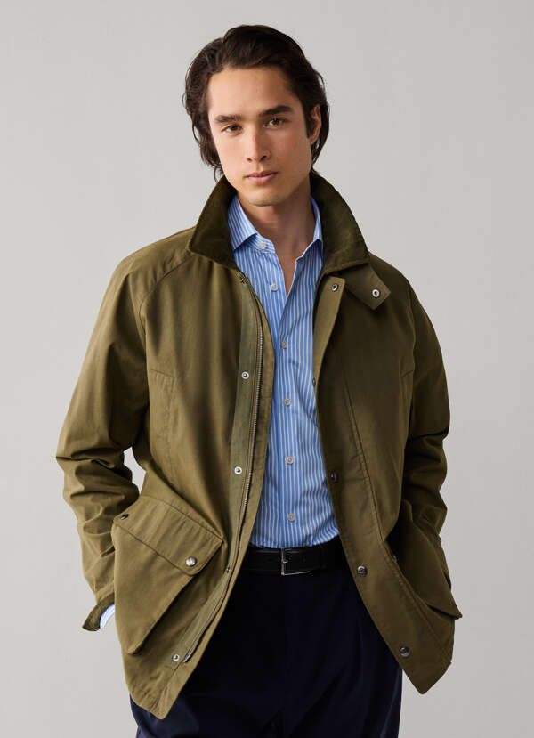 Hackett London Cotton Blend Field Jacket-Olive Green