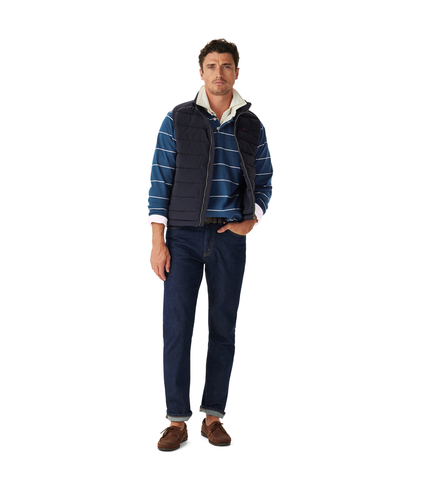 RM Williams Albany Stripe Rugby Shirt-Vintage Blue