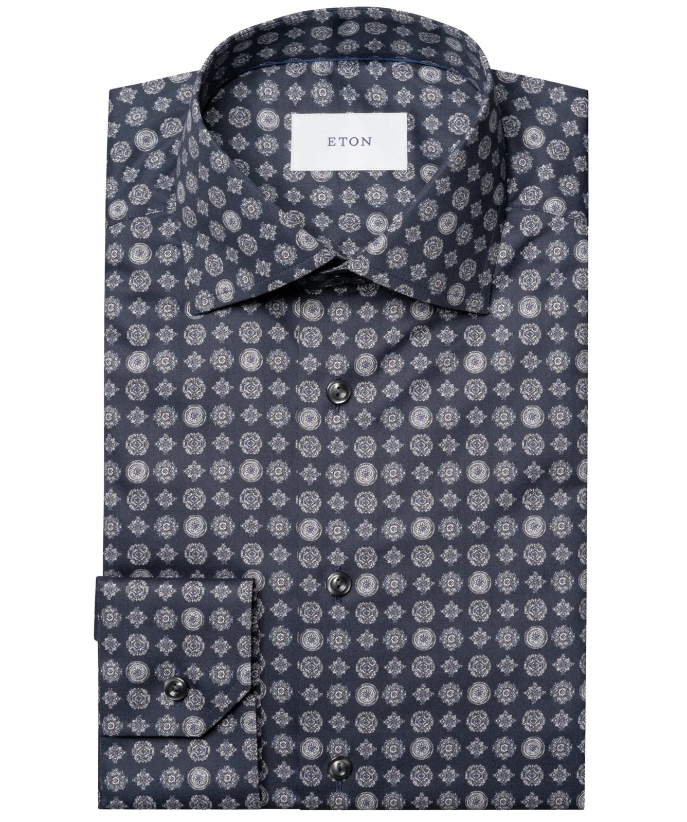 Eton Geometric Twill Contemporary Fit Shirt-Navy
