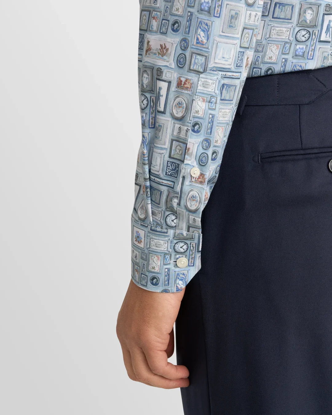 Eton Motif Signature Twill Print Contemporary Fit Shirt-Blue
